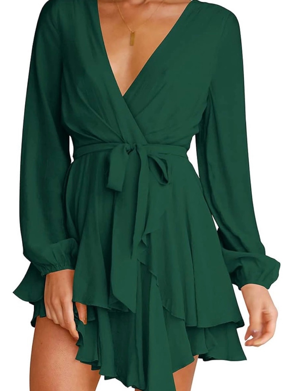 NWOT Emerald Green Mini Dress with Ruffle Hem